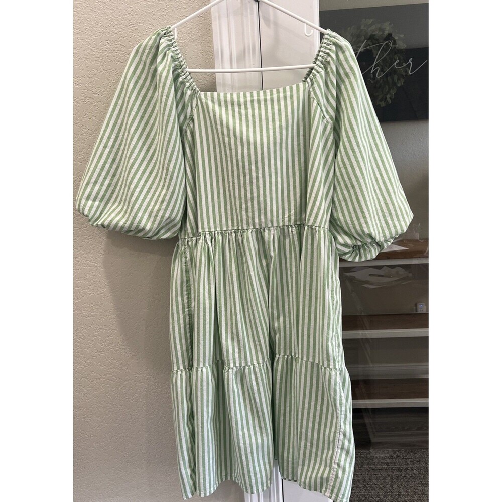 Beach Lunch Lounge Kylie Dress Green & White Striped. Size M Coastal Cottagecore